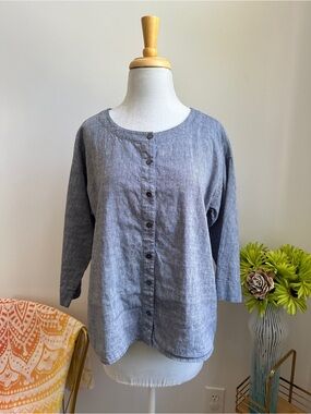 Eileen Fisher Button-Linen Blend Top